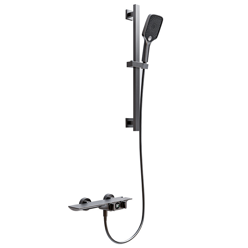 Uno por uno cepillado agua Ferry pistola gris bañera ducha grifo latón caliente y frío simple pantalla digital almacenamiento ducha cabeza