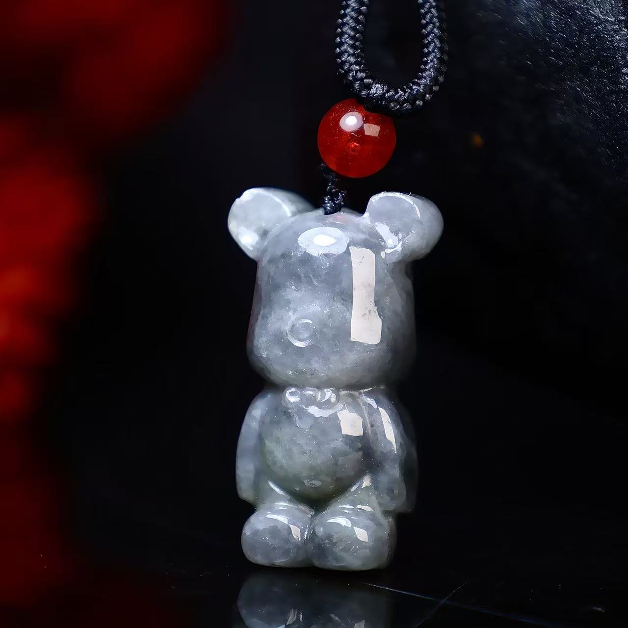 天然翡翠A货墨翠暴力熊儿童熊动物玉石翡翠A货吊坠四会玉器批发