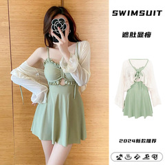 Swimsuit women's skirt-style one-piece conservative slimming body-hiding Korean-style Ins-style cover-up sunscreen hot spring new small bust gathering