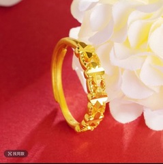 ベトナム風砂金四つ葉のクローバーリング、金色のハート、卸売、麻ひも模様の縁取り、越境ジュエリー、カップル向け