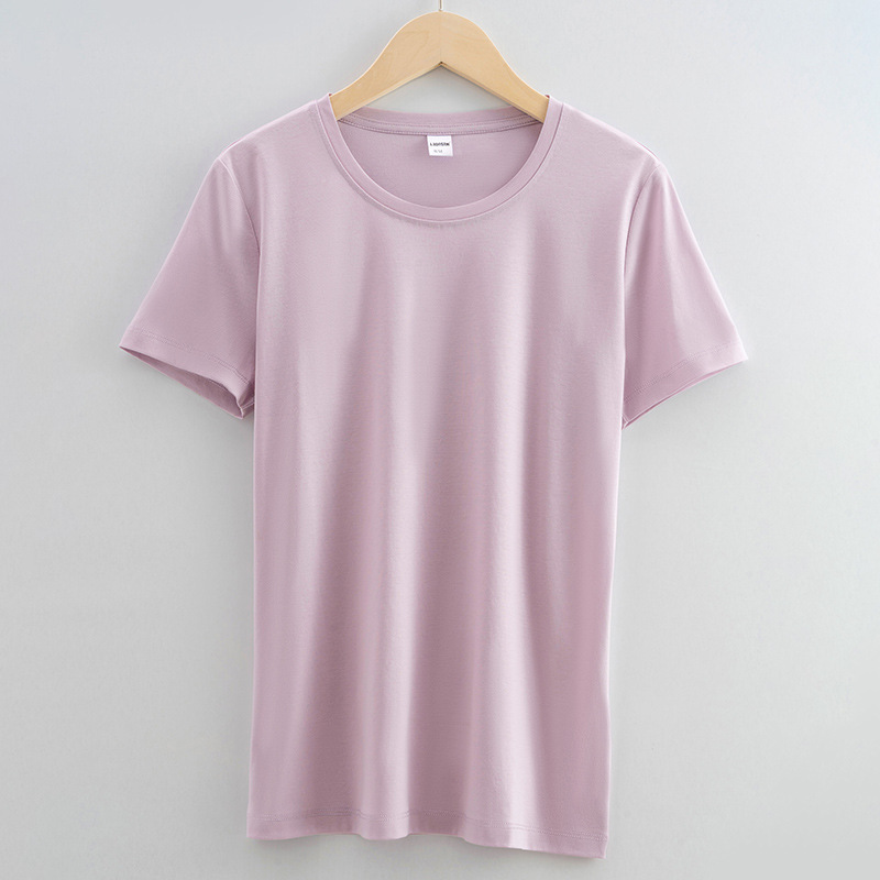 高品質80本両面シルク綿tシャツ女性夏ゆるい丸首v襟純綿純色新疆綿半袖tシャツ|undefined