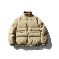 衣道古着2025冬季新款日系复古简约印花拉链立领加厚保暖棉服外套