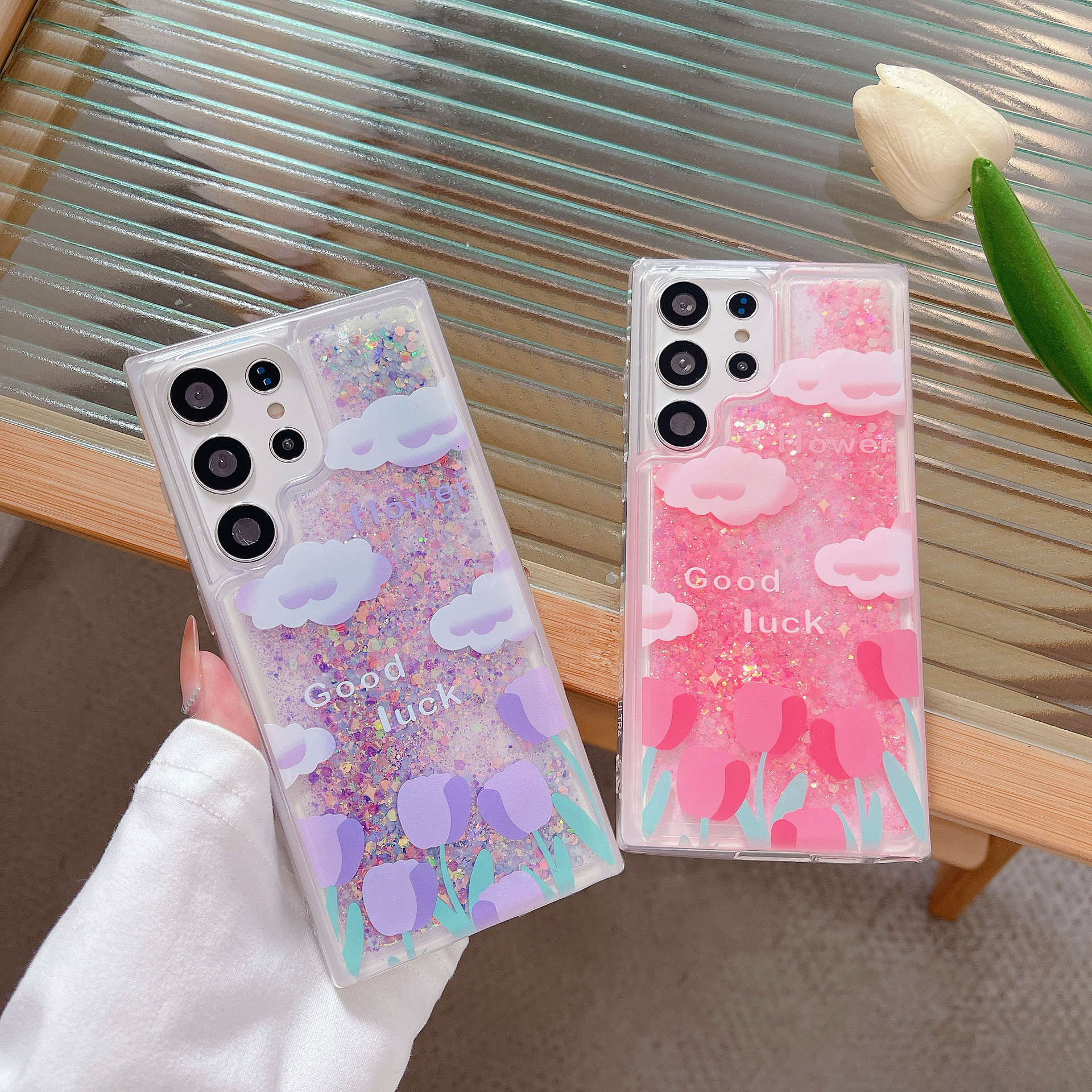 夜光花朵适用三星S25u手机壳iphone16流沙软胶Not20全包保护套A52
