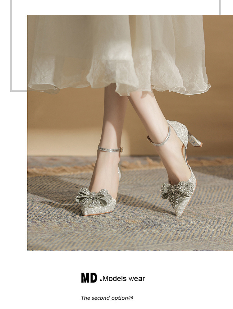 Giày cao gót nữ mũi nhọn nơ sequin gót nhọn CH8006-3 — Màu Sâm panh chi tiết 13