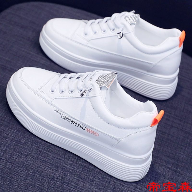 The increase in White shoes skate shoes 2022 Autumn new pattern Versatile The thickness of the bottom ventilation leisure time non-slip Muffin Single shoes