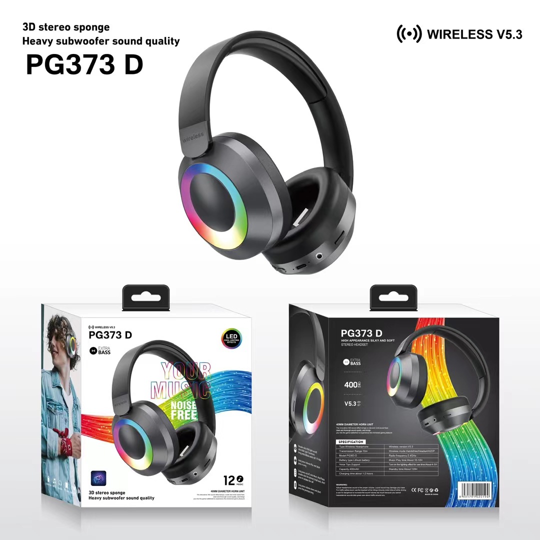 comercio exterior nuevo PG373D auriculares bluetooth de alta calidad lámpara RGB estereoscópica esponja auriculares fábrica al por mayor