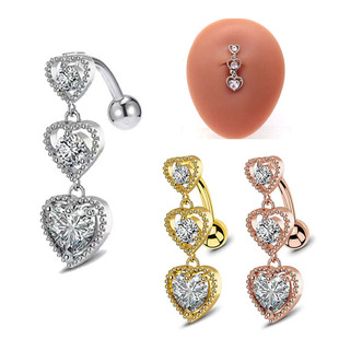Cross-border e-commerce hot selling new zircon inverted peach heart navel ring stainless steel three love heart navel nail Amazon