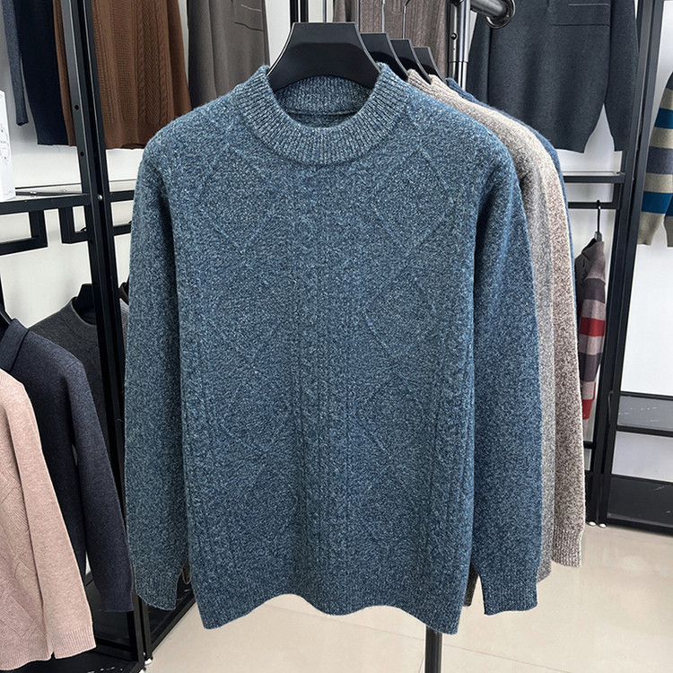 Temporada de otoño y invierno nuevo 100% puro suéter de lana para hombres cuello redondo suéter suelto suéter de lana