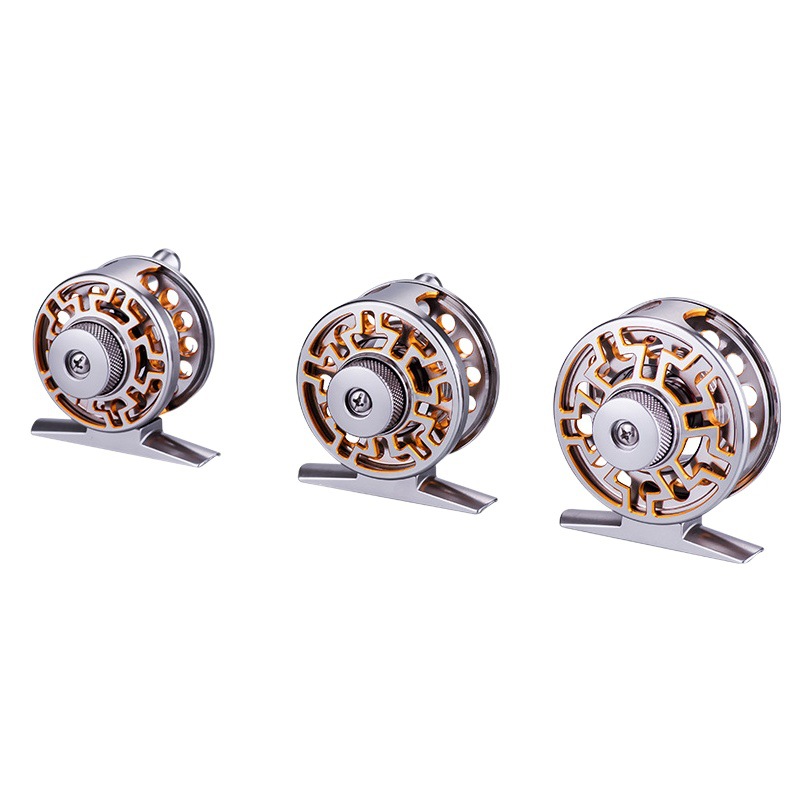 Golden Shark King al por mayor rueda delantera de metal con fuerza de drenaje rueda de pesca en hielo rueda de balsa rueda de pesca voladora rueda de pesca carrete de pesca ultraligero rueda de pesca