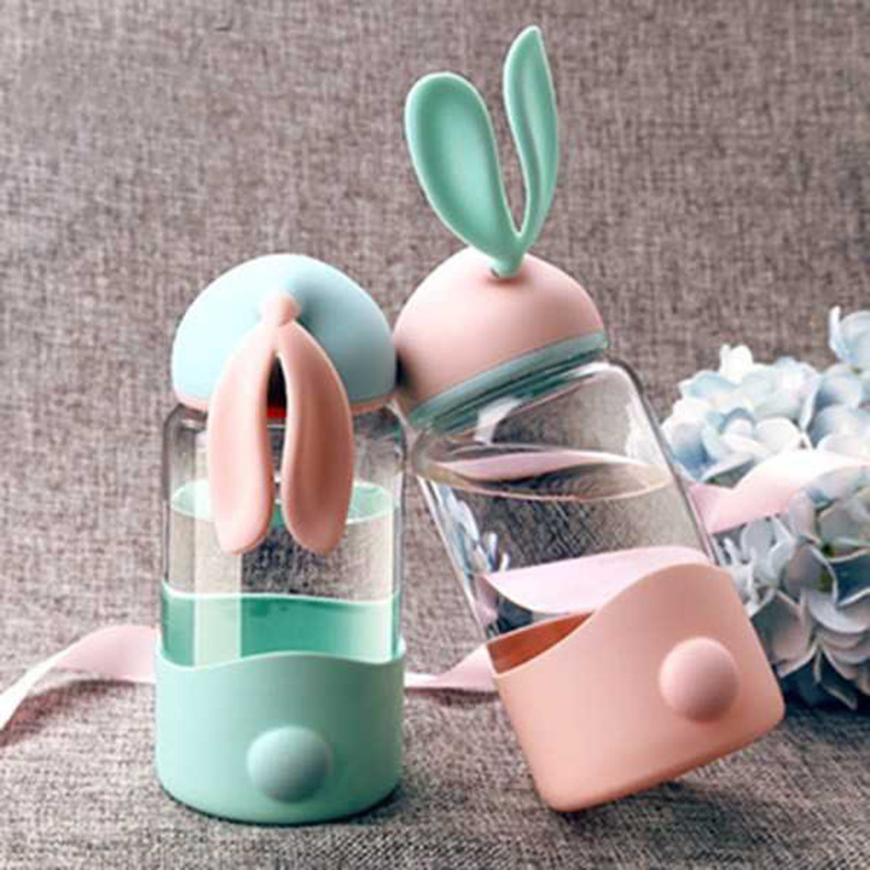 Creative Rabbit Glass Cup for Women, Portable Student Water Cup, Korean Style, Small Capacity, Tea Separation, Internet Famous Cup