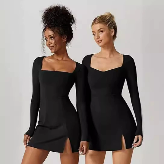 Трансграничное европейское и американское платье с длинными рукавами для женщин на осень, тонкая юбка с квадратным воротником для горячих девушек, женская женская одежда Amazon