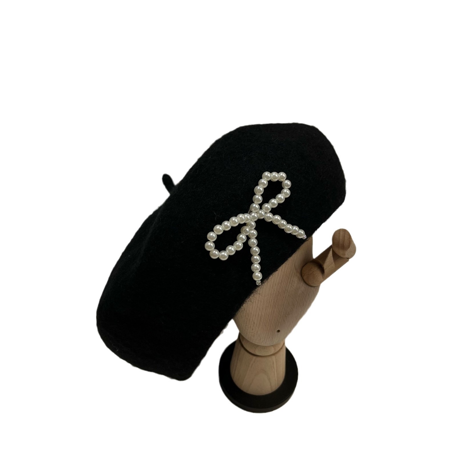 French sweet pearl bow wool beret women's autumn and winter new octagonal painter hat_voghion.com