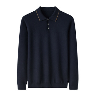Worsted 16-pin Double-lift Thickened Shell Buckle Wool T-shirt Lapel Elegant Casual Soft Waxy Men's Fit Sweater Winter
