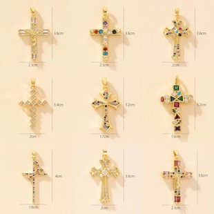 Cross-Border Popular Fashion Zircon Cross Necklace Pendant for Women European and American Retro Temperament Light Luxury Electroplated Brick Jewelry