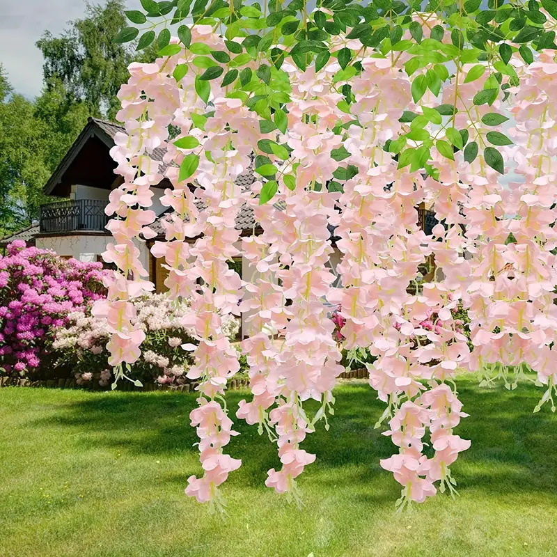 Explosiones transfronterizas simulación de flores de wisteria encriptada decoración de bodas colgantes flores de frijoles falsas flores de viña pasarela colgantes flores de wisteria