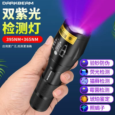 Uv Ultraviolet Flashlight Dual Light Purple Light Jade Anti-Counterfeiting Banknote Detection Cat Moss Fluorescent Agent Detection Light Scorpion Light (UV fənərlər)