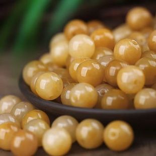 Authentic natural crystal yellow dragon jade loose beads round beads DIY Xinjiang gold silk jade yellow agate and field jade wholesale