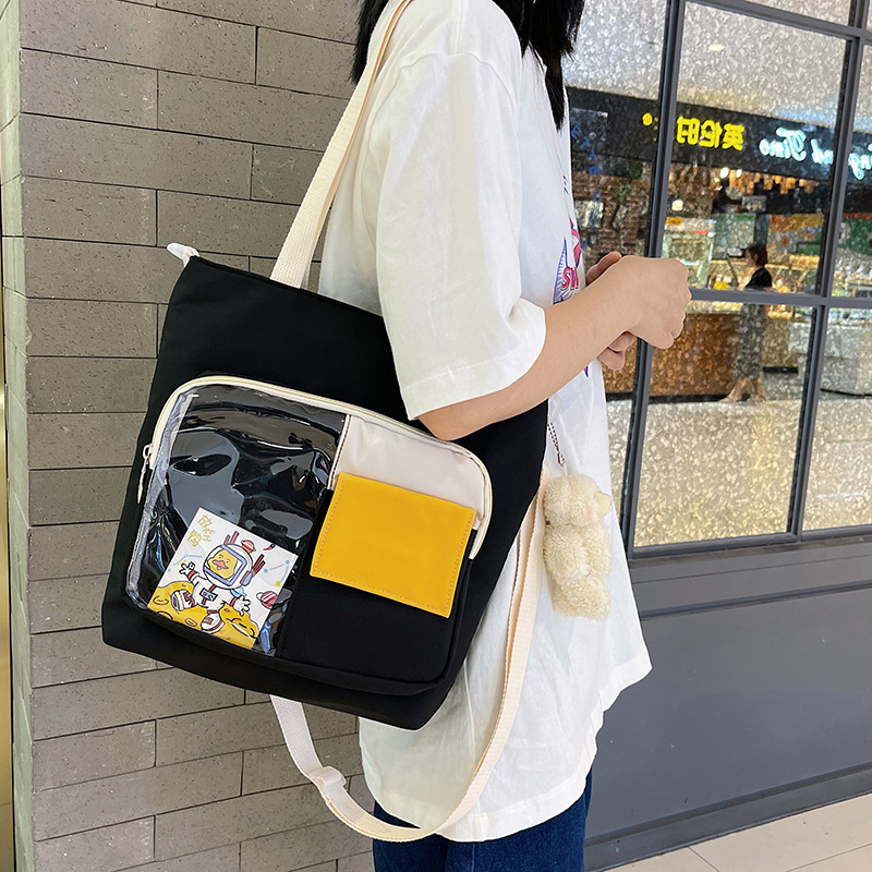 Korean style campus style shoulder bag, literary and versatile, casual student crossbody bag, cartoon cute transparent shoulder bag_voghion.com