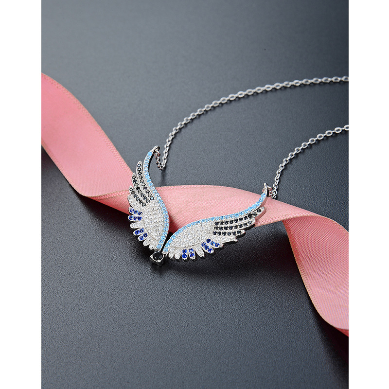 Estilo japonés y coreano elegante luz de lujo colgante de cadena S925 plata esterlina diamante-incrustado ZIRCON alas de Ángel clavícula collar de cadena para las mujeres