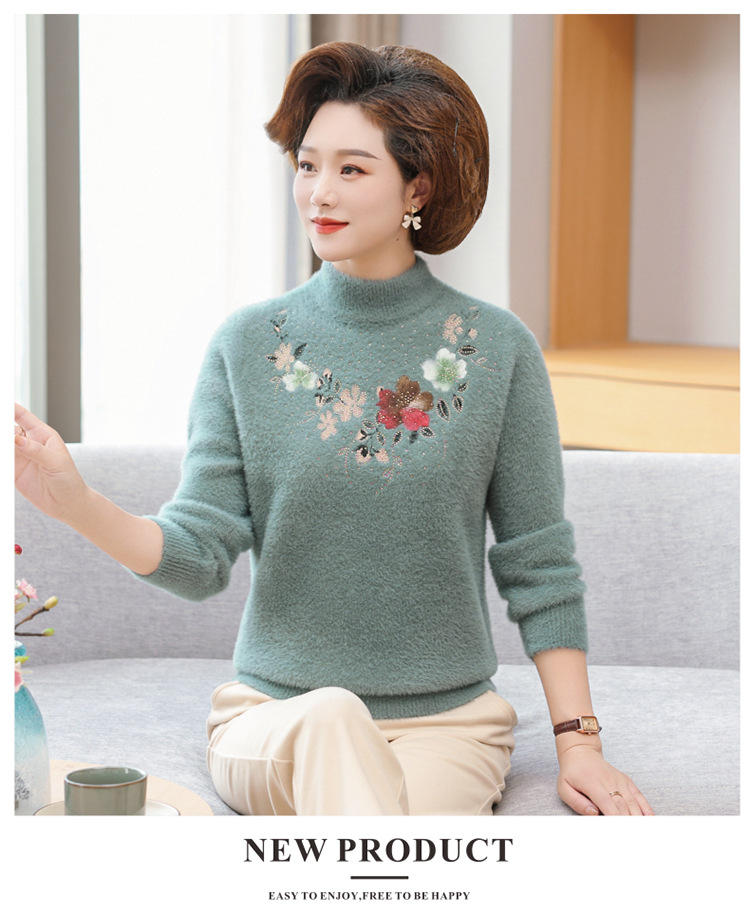 E5953 750K ÁO LEN NỮ TAIRYA MÙA XUÂN THU ĐÔNG TRUNG NIÊN THÊU HỌA TIẾT HOA DÀY ẤM THỜI TRANG NỮ G02 SẢN PHẨM MỚI
