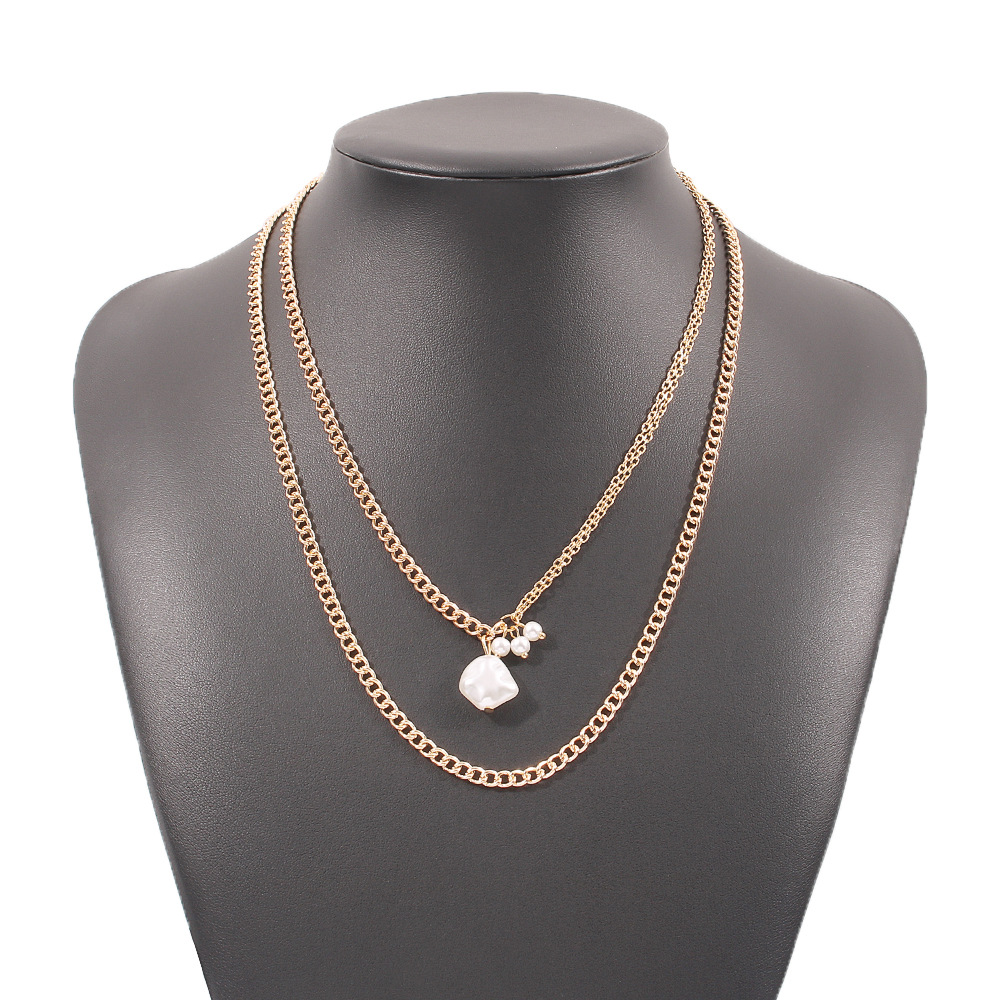 Fashion Special-shaped Imitation Pearl Pendent Double-layer Clavicle Chain display picture 11