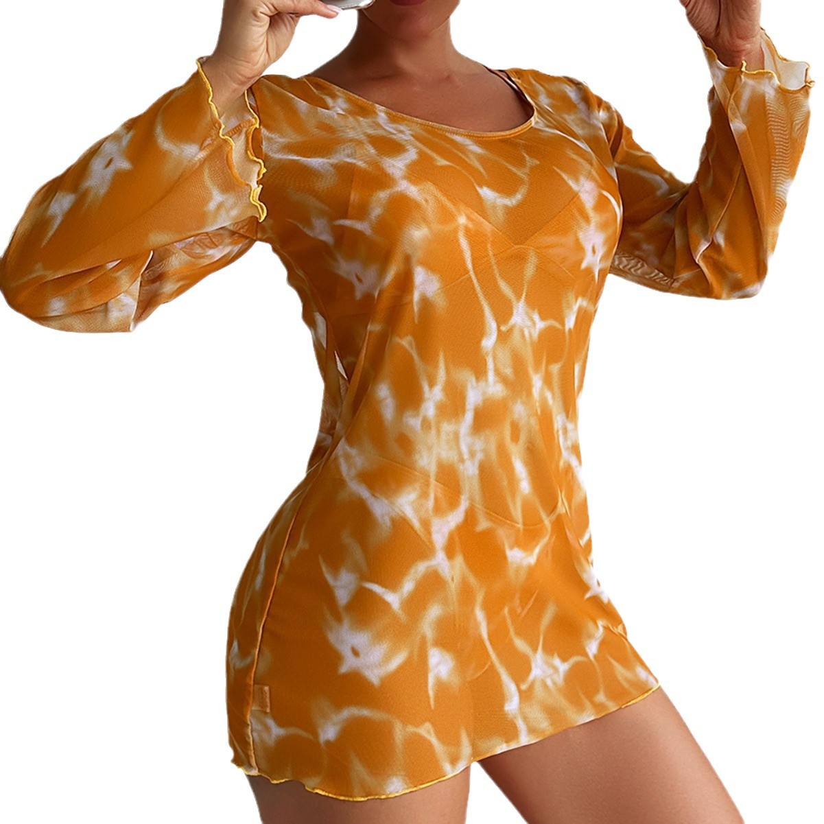 Mingyi 2024 nueva moda europea y americana multicolor teñido con estampado sexy BIKINI traje de baño de tres piezas para mujer