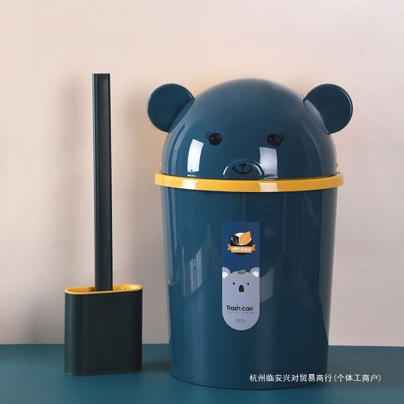 Bathroom Household Odor-Proof Trash Can with Lid, Cute Cartoon Flip-Top Large Trash Bin for Living Room, Bedroom, and Toilet