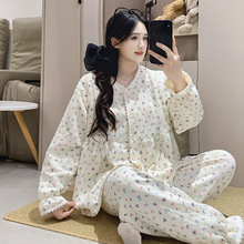2025空气棉秋冬11孕妇待产月子服产后夹层哺乳保暖喂奶碎花睡衣12