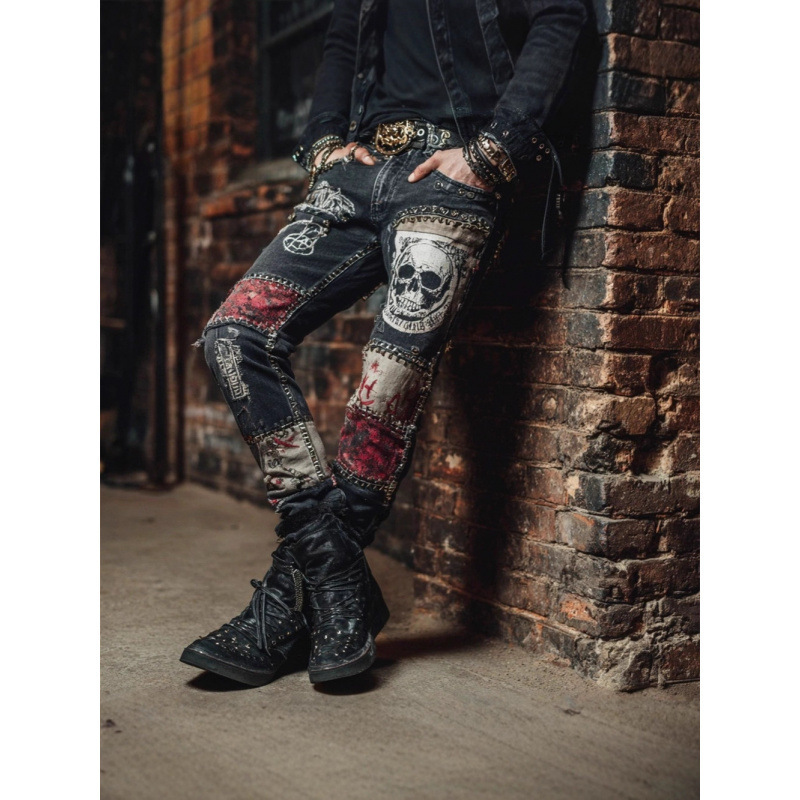 Cross-Border Men's Fashion Personalized Skull Print Trousers 3D Digital Print Slim Fit Skinny Jeans Style Pants