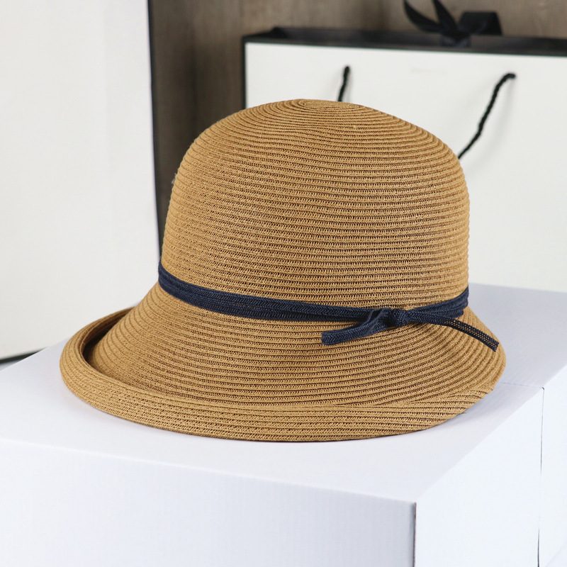 Retro Hepburn style sunshade straw hat for women, foldable basin hat, Japanese fisherman hat, summer travel sun protection sun hat