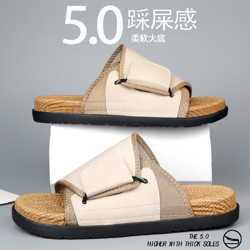 Dép sandal nam quai ngang bít mũi chống trượt đi biển cỡ lớn — kaki, màu be, đen