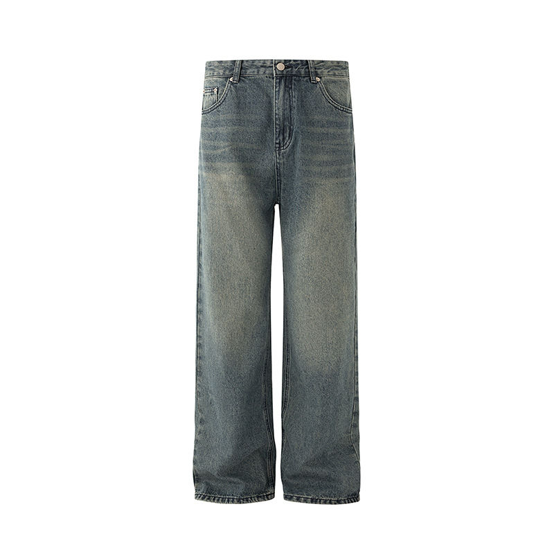 Men's Drapey Straight Leg Jeans Loose Fit Casual Wide Leg Pants Retro Style Midweight Cotton For Autumn Winter_mkmklike.com