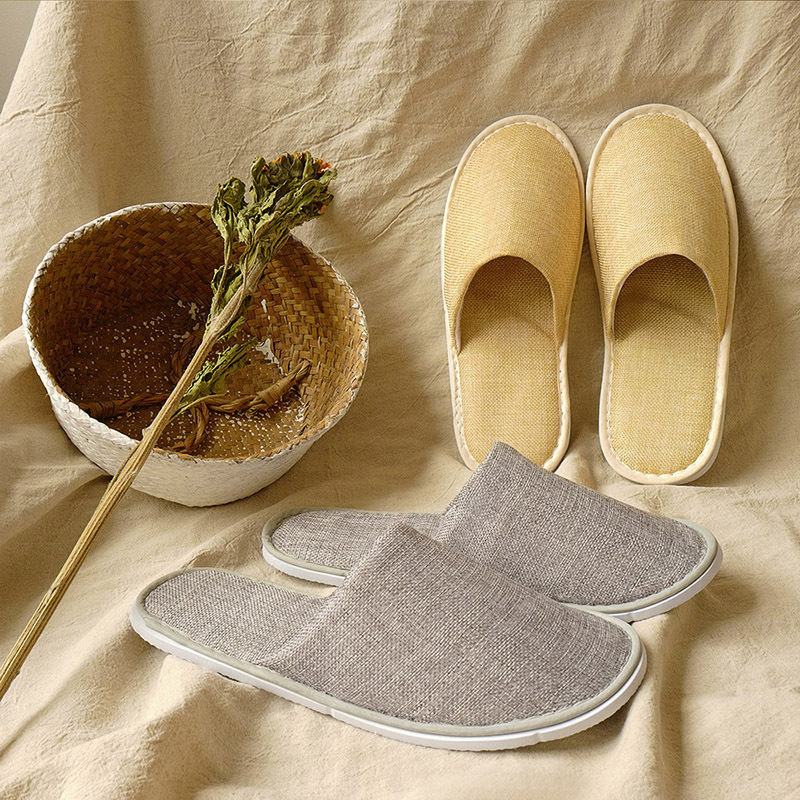 Wholesale linen beauty salon home hospitality hotel hotel supplies non-disposable cotton and linen slippers washable slippers