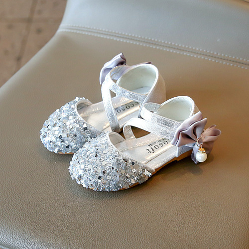 2024 Spring and Summer New Girls' Single Shoes Princess Shoes Children's Shoes Korean Style Sequin Girls Baby Shoes Beanie Shoes