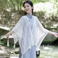 2025 новая летняя бахроя шаль за пределами cheongsam юбка блузка трикотажный кружевной кардиган сплошной плащ