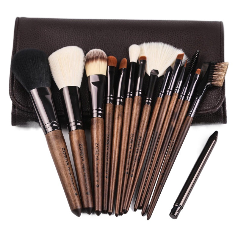 Zhuolya Nogal Negro al por mayor conjunto completo de herramientas de belleza de pelo de nylon cepillo suelto cepillo de maquillaje 15 pinceles de maquillaje traje