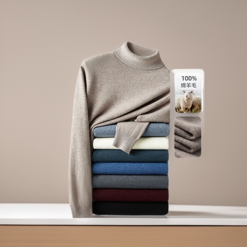 Men's Wool Sweater 100% Sheep Wool 2025 Autumn and Winter Men's High Collar Pure Wool Inner Layer Knitted Sweater Men's Wool Sweater 100% Sheep Wool 2025 Autumn and Winter Men's High Collar Pure Wool Inner Layer Knitted Sweater