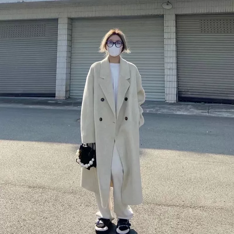 Трансграничное премистое шерстяное пальто женское осень-зима 2024 новая корейская версия средней и длинной модели Hепберн стиль толстый шерстяное пальто