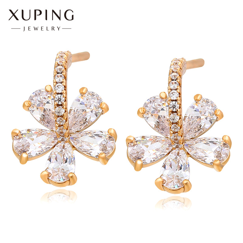 Joyería de Xuling japonés y coreano dulce flor fresca pendientes 18K chapado en oro micro incrustaciones de circonio temperamento pendientes para las mujeres