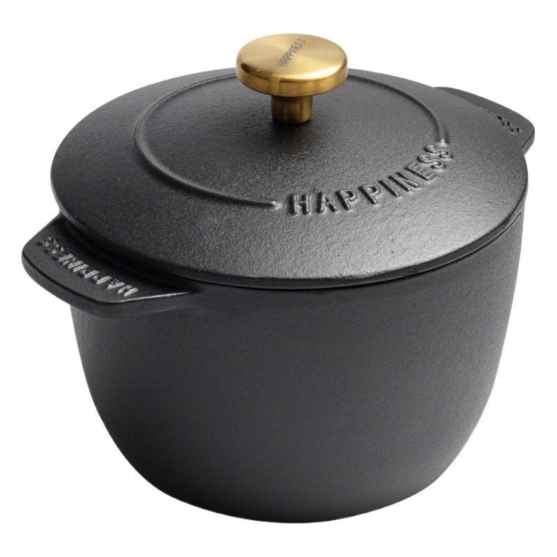 Pequeña felicidad olla de hierro fundido hogar olla de guiso multifuncional no recubierto mini hervidor de arroz olla de sopa de gachas sartén antiadherente
