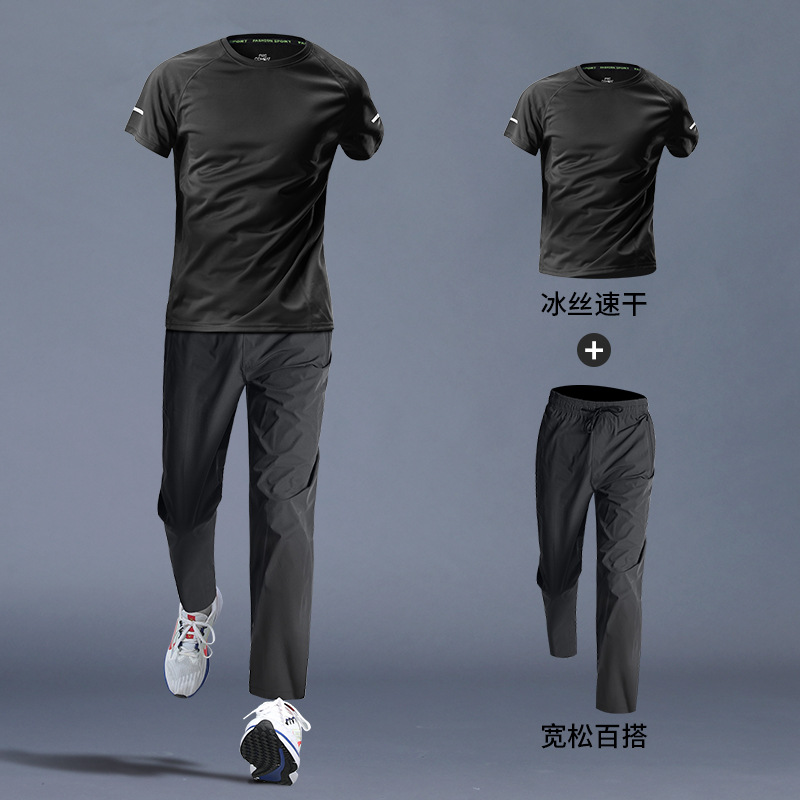 Ropa de ejercicios para hombres, ropa deportiva de hielo, ropa seca, camiseta de mangas cortas, pantalones largos, entrenamiento de fútbol de verano