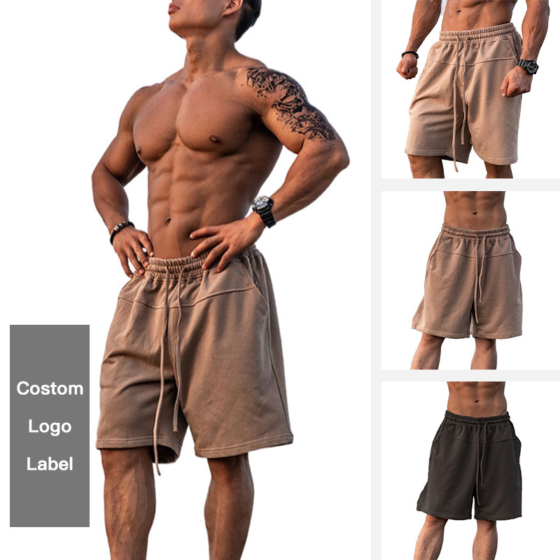 Cross-border 2023 fitness running shorts men's brothers basketball clothes loose knitted solid color summer sports shorts