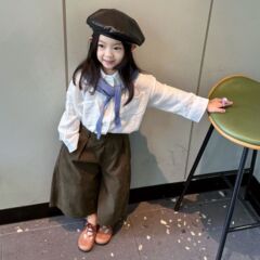 韩版童装女童套装衬衫2025秋季新款儿童洋气薄款上衣阔腿裤两件套