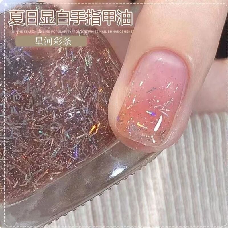 新款珠光白指甲油免烤不可撕持久不掉色快干显白亮片细闪美甲油|undefined