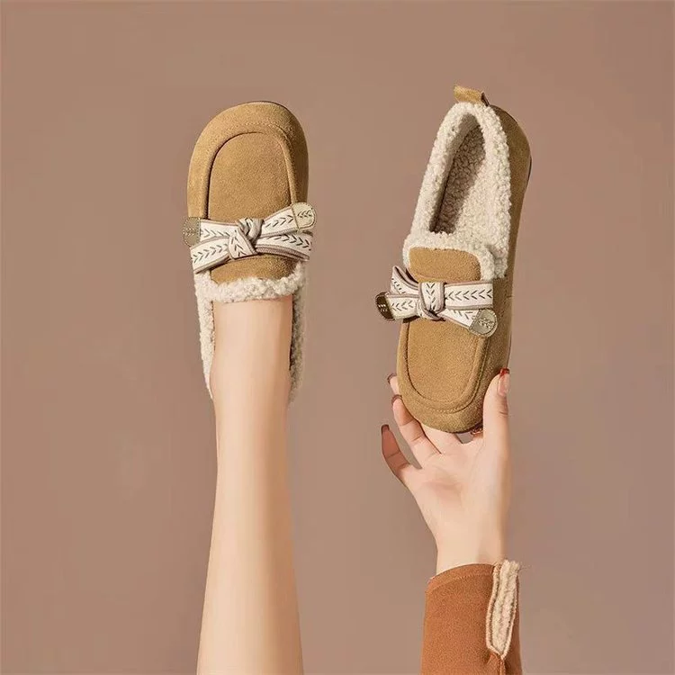 Плюс бархатная обувь для женщин зимой носить хлопчатобумажную обувь для женщин 2024 новая женская обувь для осенней и зимней бобовой обуви для обуви с бантом