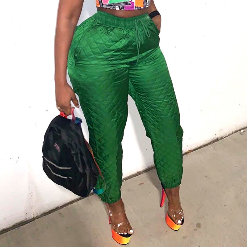 Vêtements pour femmes automne et hiver nouvelle couleur unie maille taille haute cravate jambe coton pantalon pantalons décontractés pour femmes_voghion.com