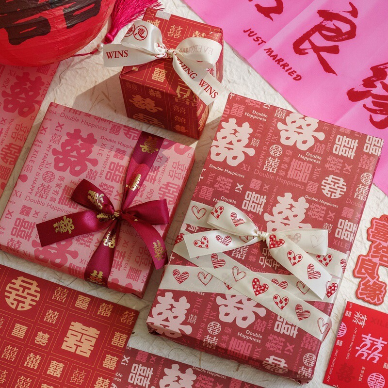 新中国式結婚祝いギフトボックス包装紙結婚祝い赤い飾り紙婚約お返しDIY手作りギフト紙|undefined