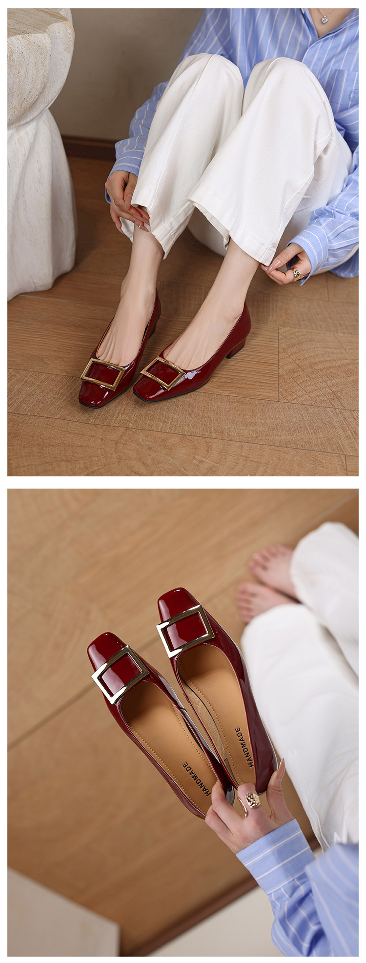 Giày cao gót nữ mũi vuông gót vuông 3 cm, cổ nông, form rộng size lớn 33–41 — đen chi tiết 8
