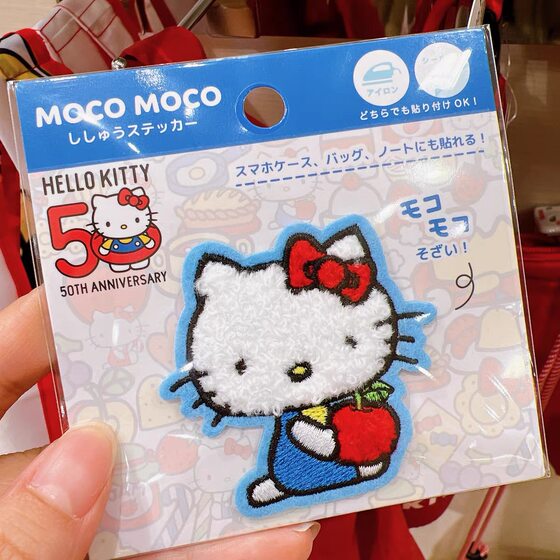 Japanese Sanrio 50th Anniversary Kitty Embroidered Cloth Sticker melody ugly fish cute cartoon diy mobile phone sticker