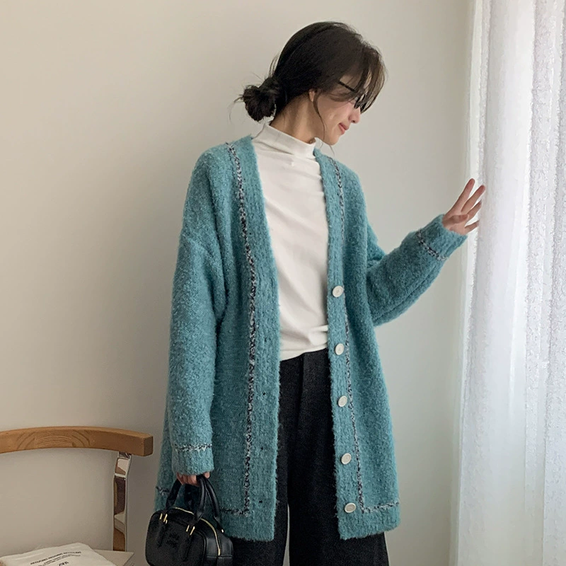 Long sweater, woolen cardigan, mid-length